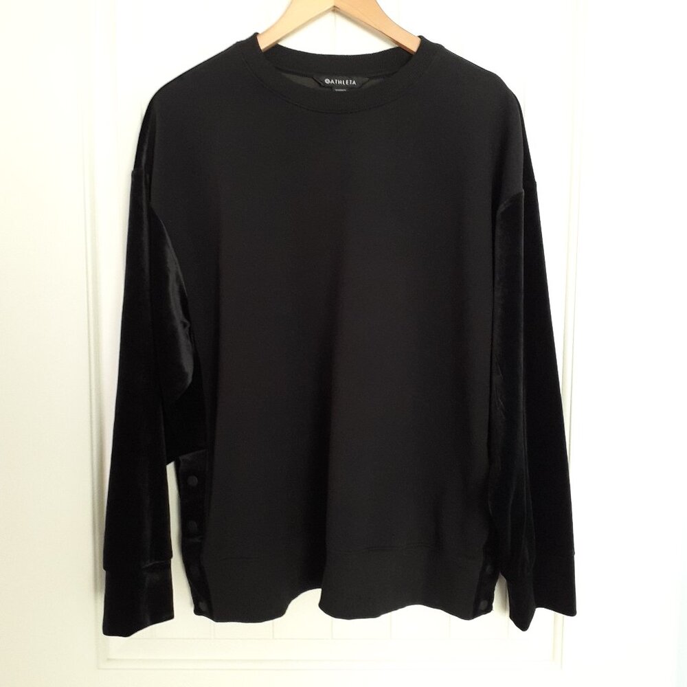 Athleta Retroplush Velvet Crewneck Sweatshirt Black Size L